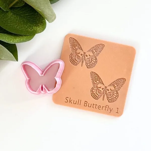 Skull Butterfly 1 Texture Tile and Matching Clay Cutter