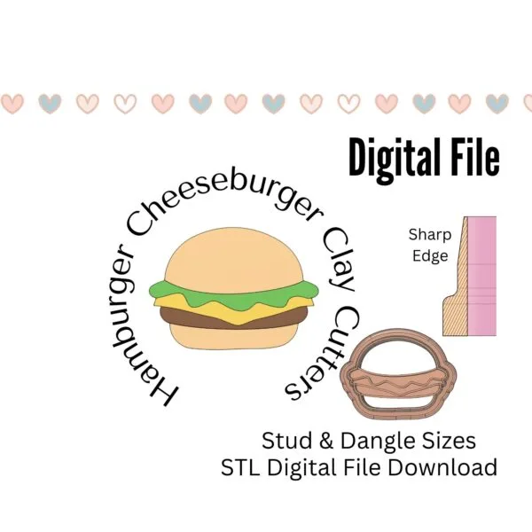 Hamburger Cheeseburger Fourth of July BBQ Dangle & Stud Earring Clay Cutter Digital Download STL Files