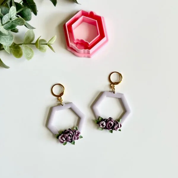 Hexagon Hex Bouquet Hoop Donut Dangle Earring Clay Cutter