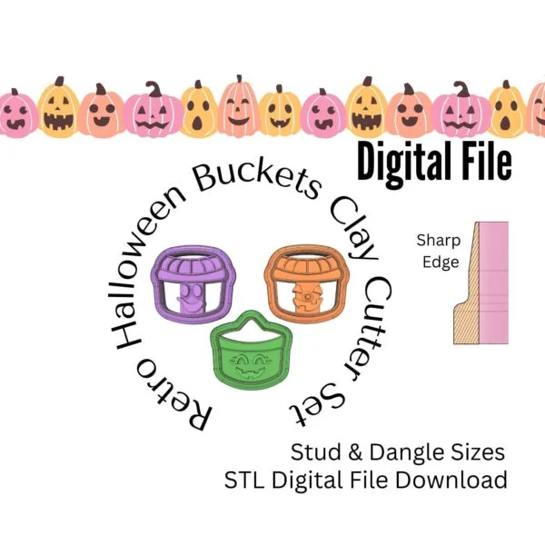 Retro Halloween Buckets Clay Cutters STL Digital Download